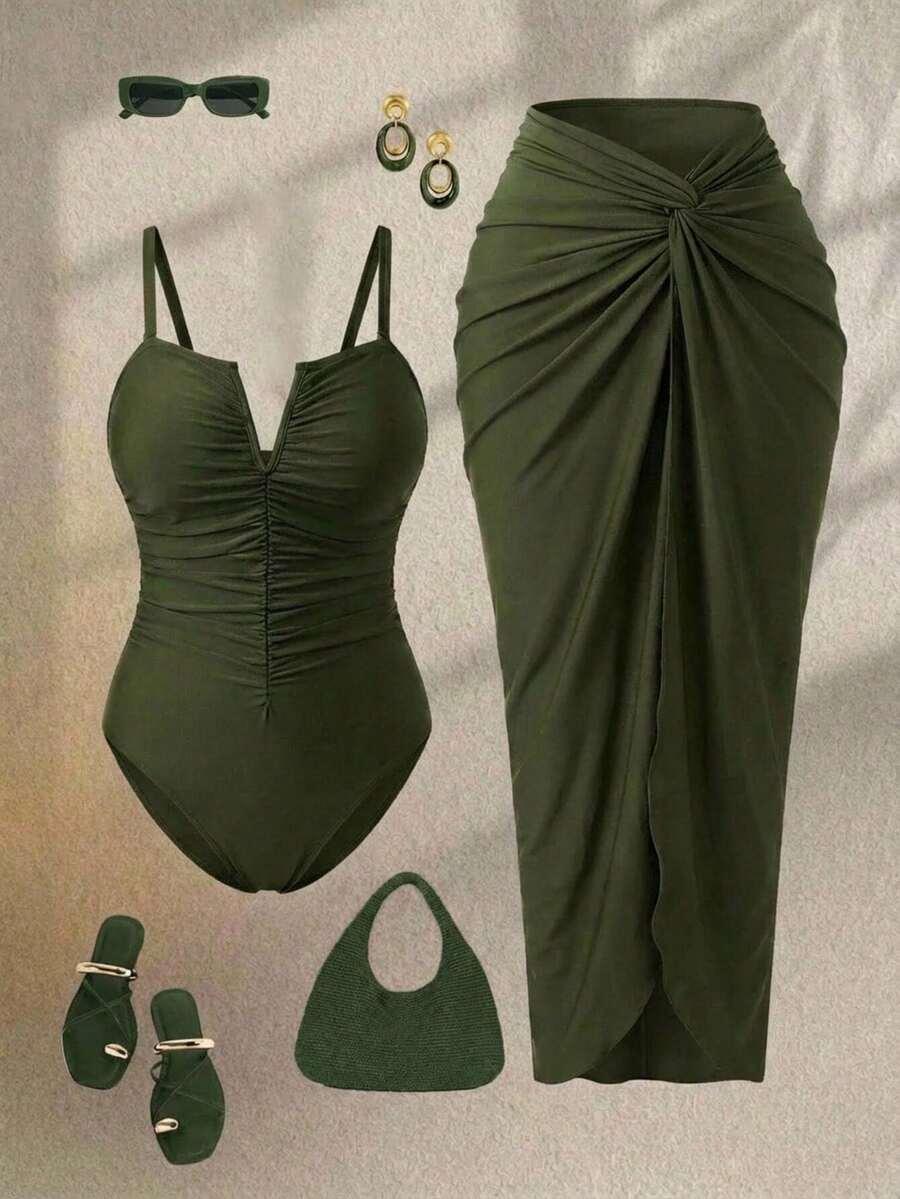SWIM OASIS ZIELONY KOMPLET JEDNOCZĘŚCIOWY STRÓJ KĄPIELOWY SARONG S06__50