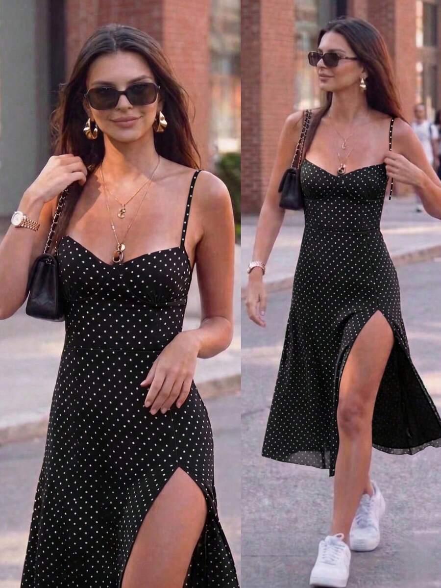 SHEIN CZARNA SUKIENKA WZÓR GROSZKI S06__S