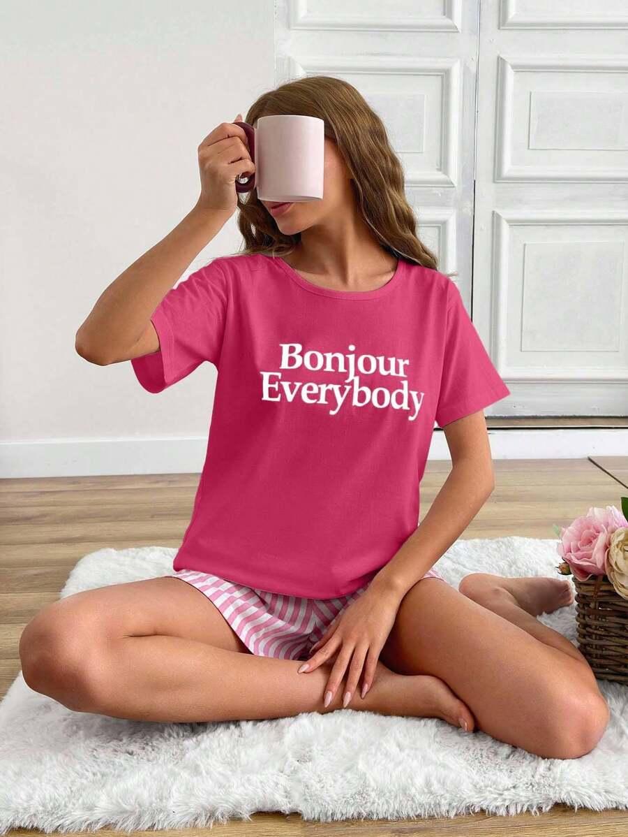 EURMUSE PIŻAMA KOMPLET SPODENKI T-SHIRT PRINT PK01__M