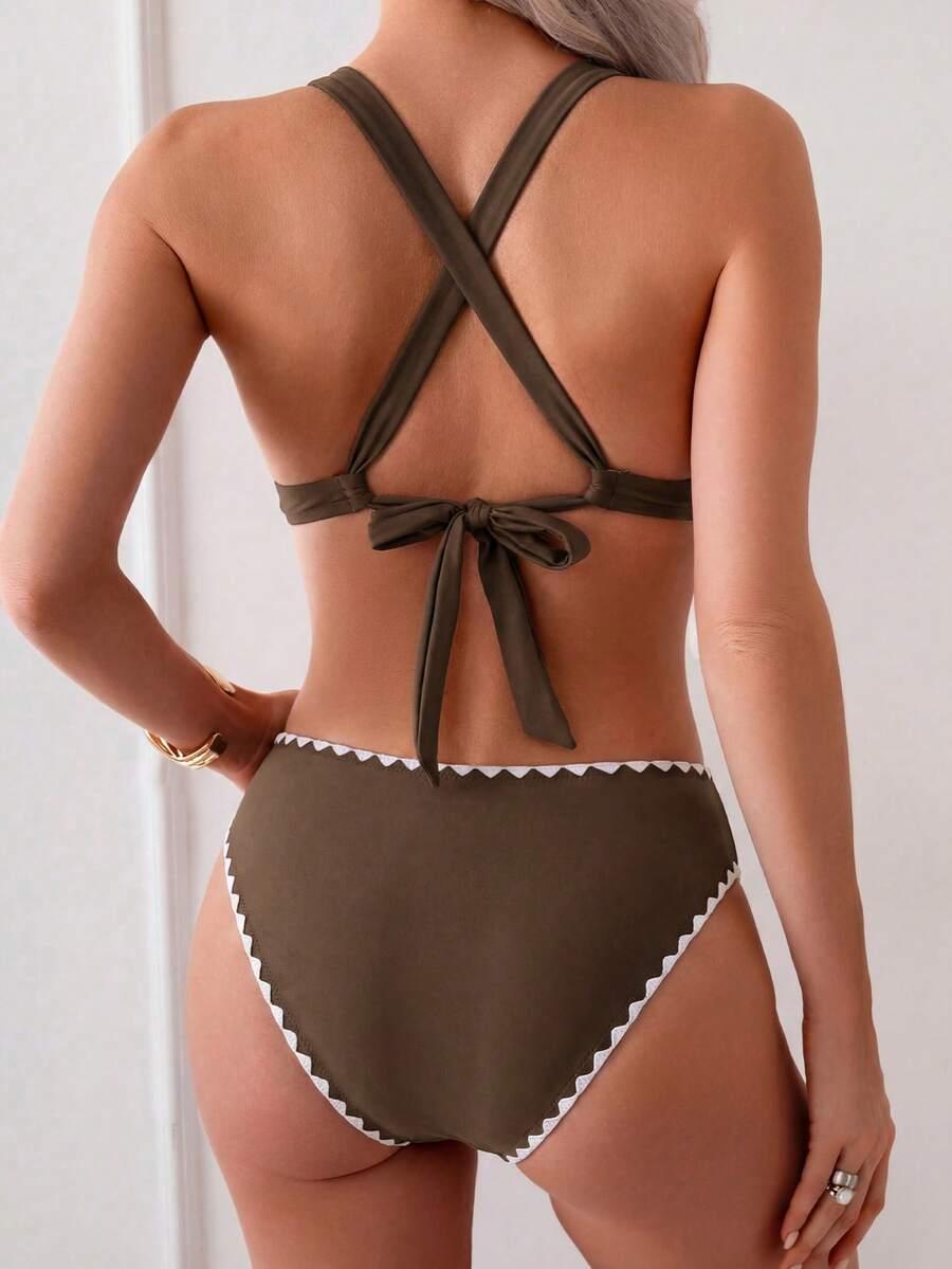 SHEIN BRĄZOWY DWUCZĘŚCIOWY STRÓJ KĄPIELOWY S09__L