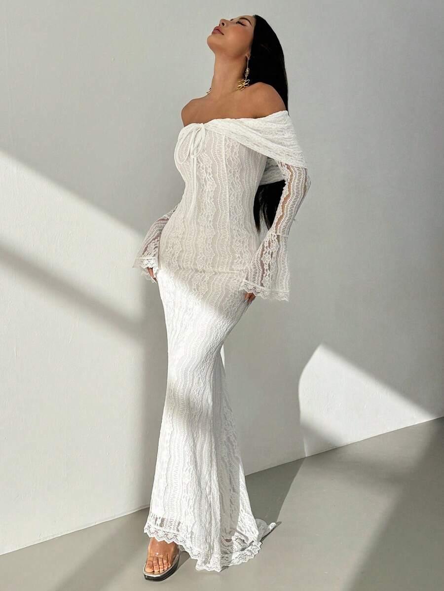 SHEIN BIAŁA KORONKOWA MAXI SUKIENKA S06__XXS
