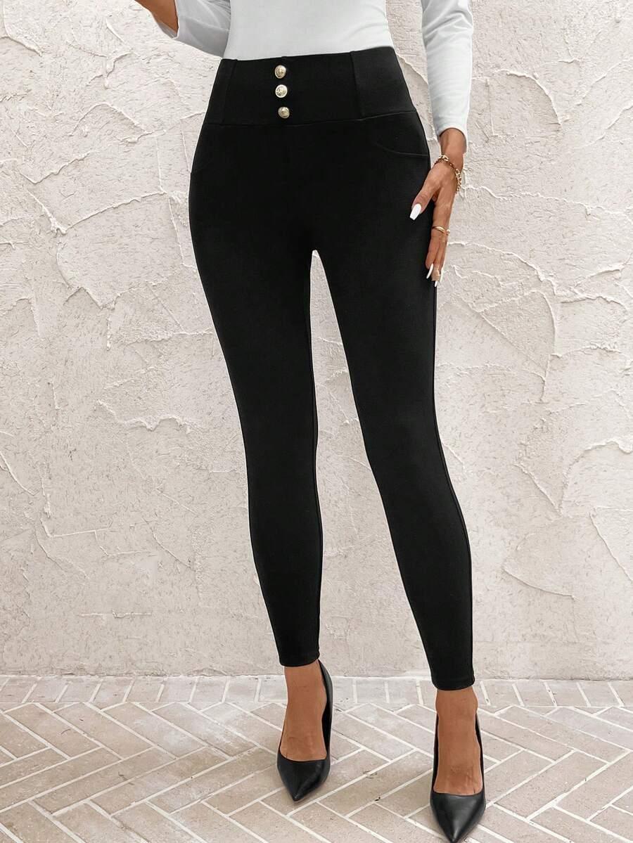 SHEIN CZARNE LEGGINSY WYSOKI STAN S06__S