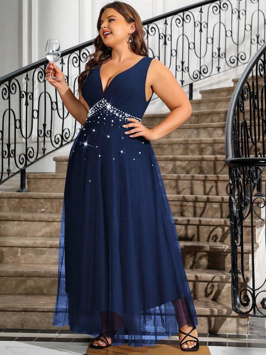 SHEIN GRANATOWA SUKIENKA MAXI ZDOBIENIE S06__XXL
