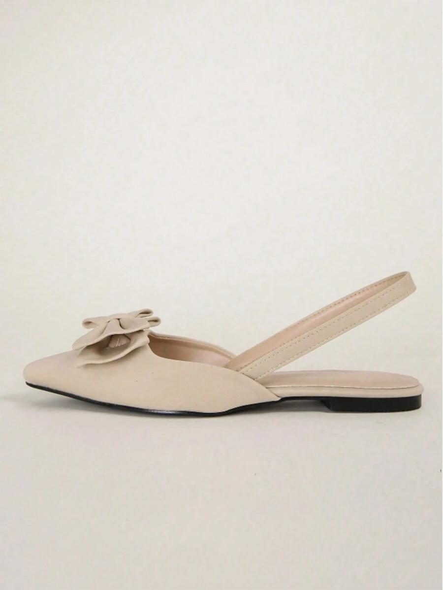 SHEIN BEŻOWE BALERINY IMITACJA ZAMSZU SZPIC KOKARDA PK01__43