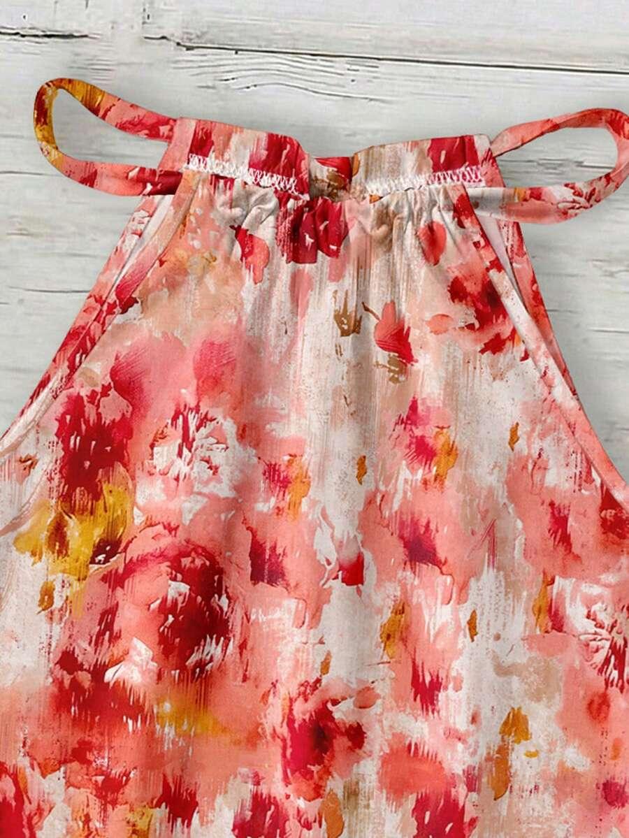 SHEIN TOP BEZ RĘKAWÓW PRINT WIĄZANIE PK01__L