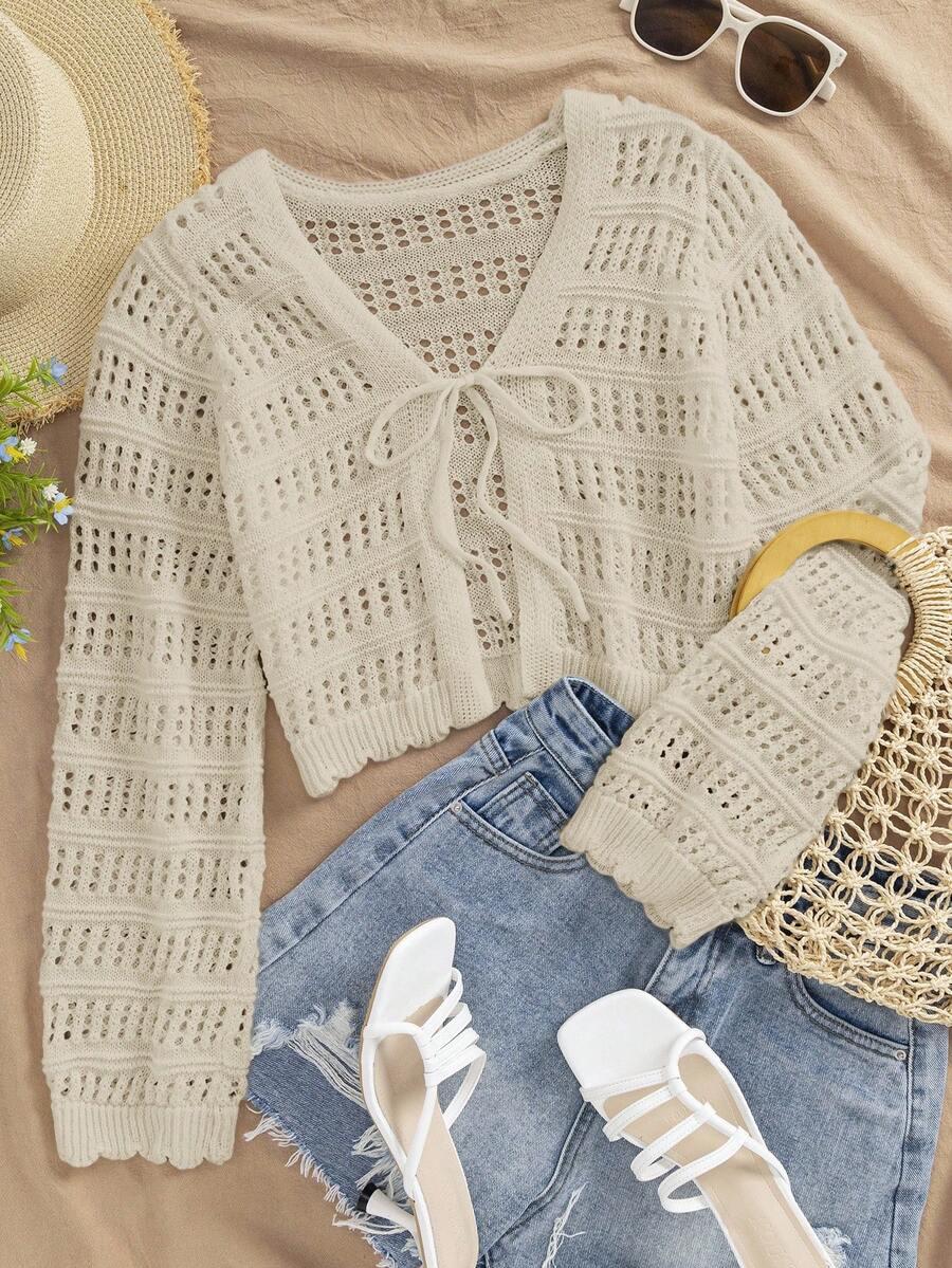 SHEIN BEŻOWY SWETER WIĄZANIE S06__XS