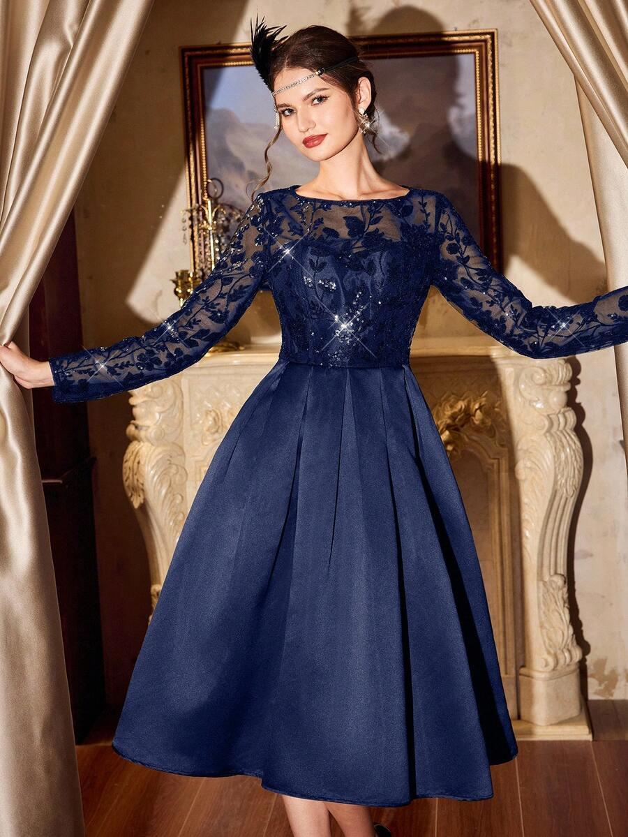 SHEIN GRANATOWA SUKIENKA ZDOBIENIE S06__L