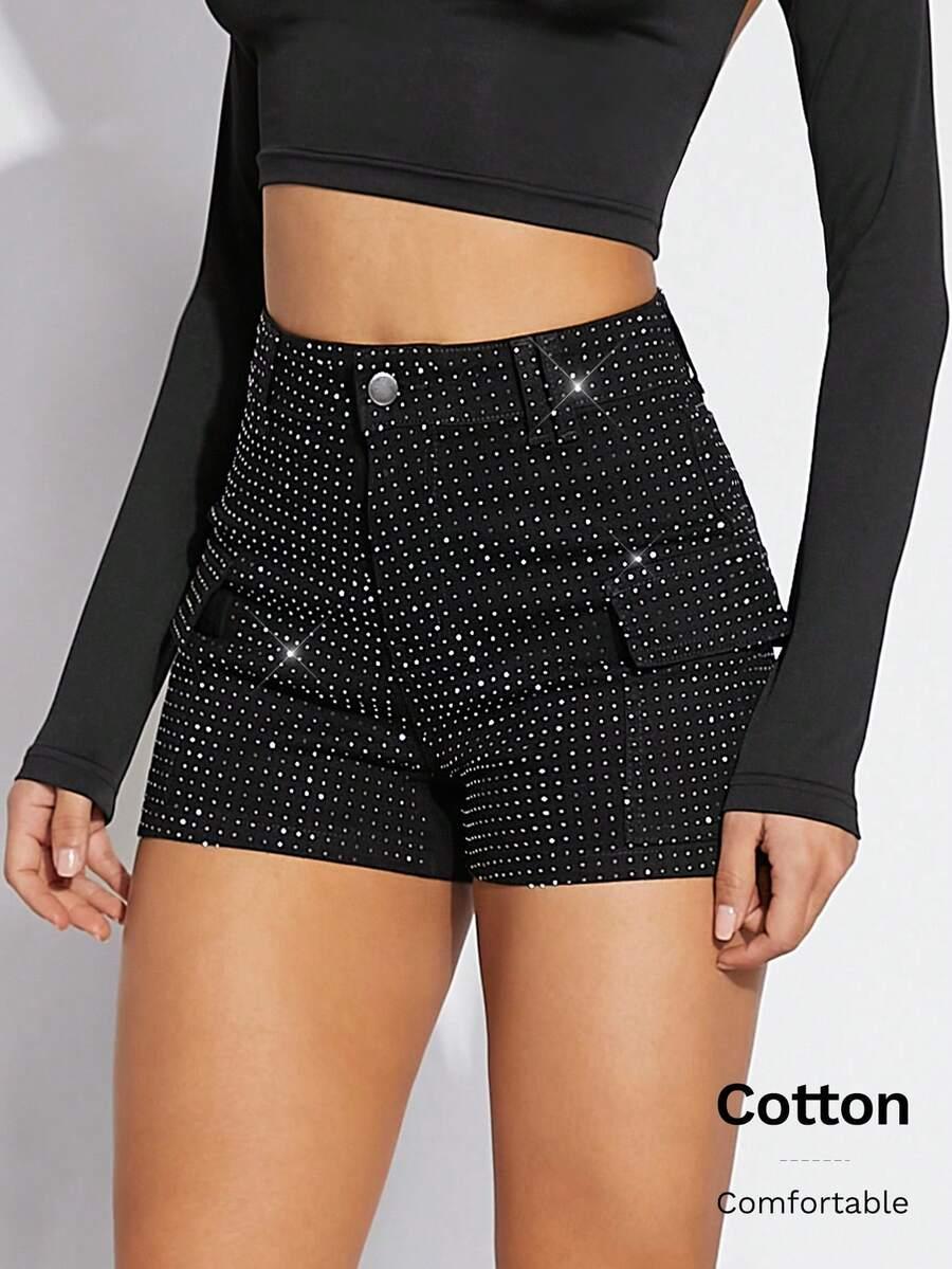 SHEIN CZARNE SZORTY CYRKONIE S06__XL
