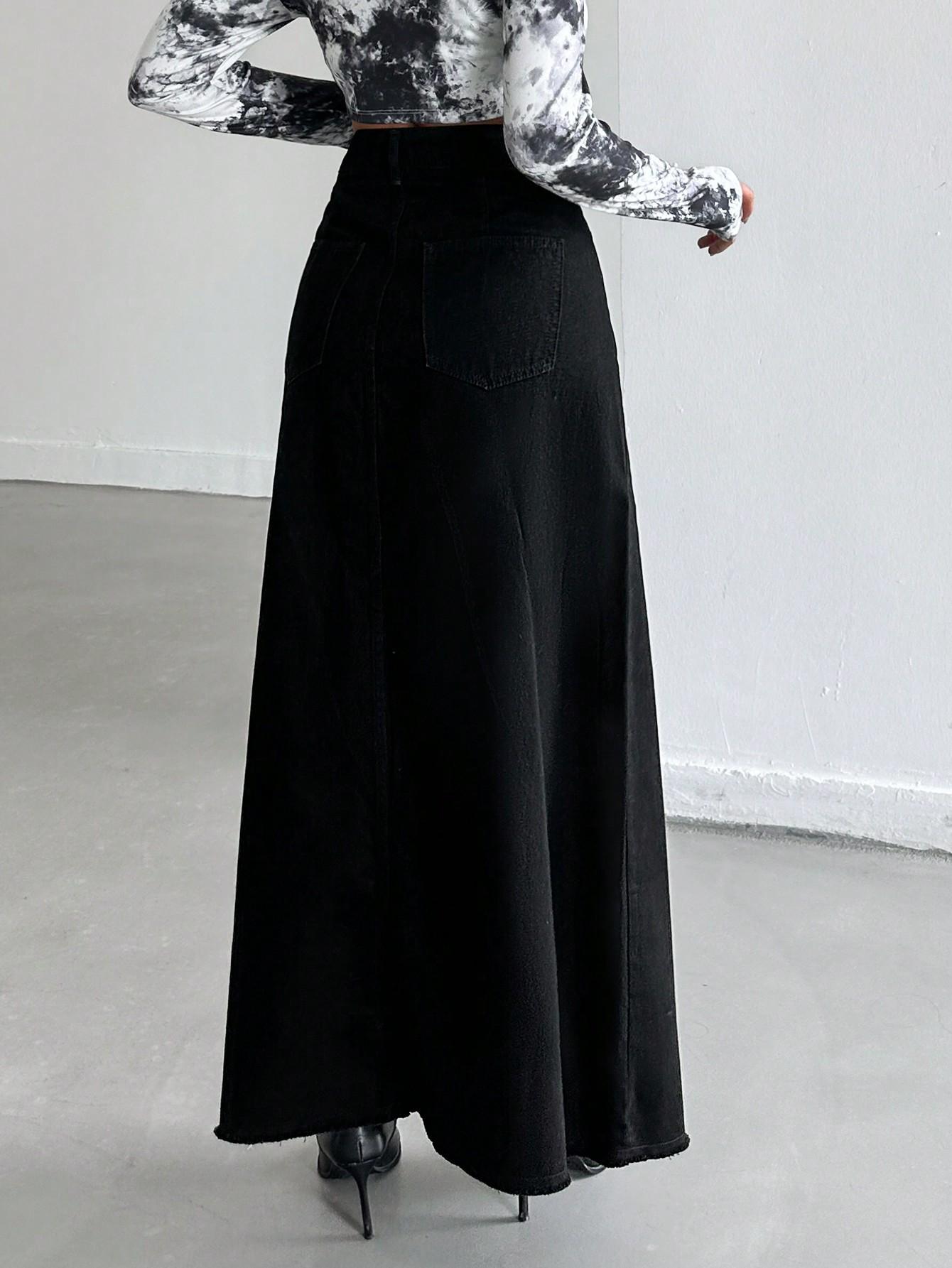 SHEIN CZARNA MAXI SPÓDNICA S06__L