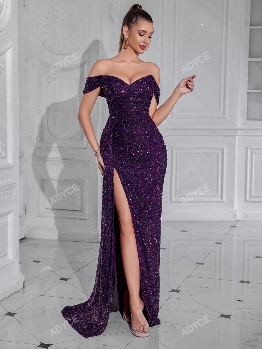 ADYCE FIOLETOWA MAXI SUKIENKA CEKINY S06__M