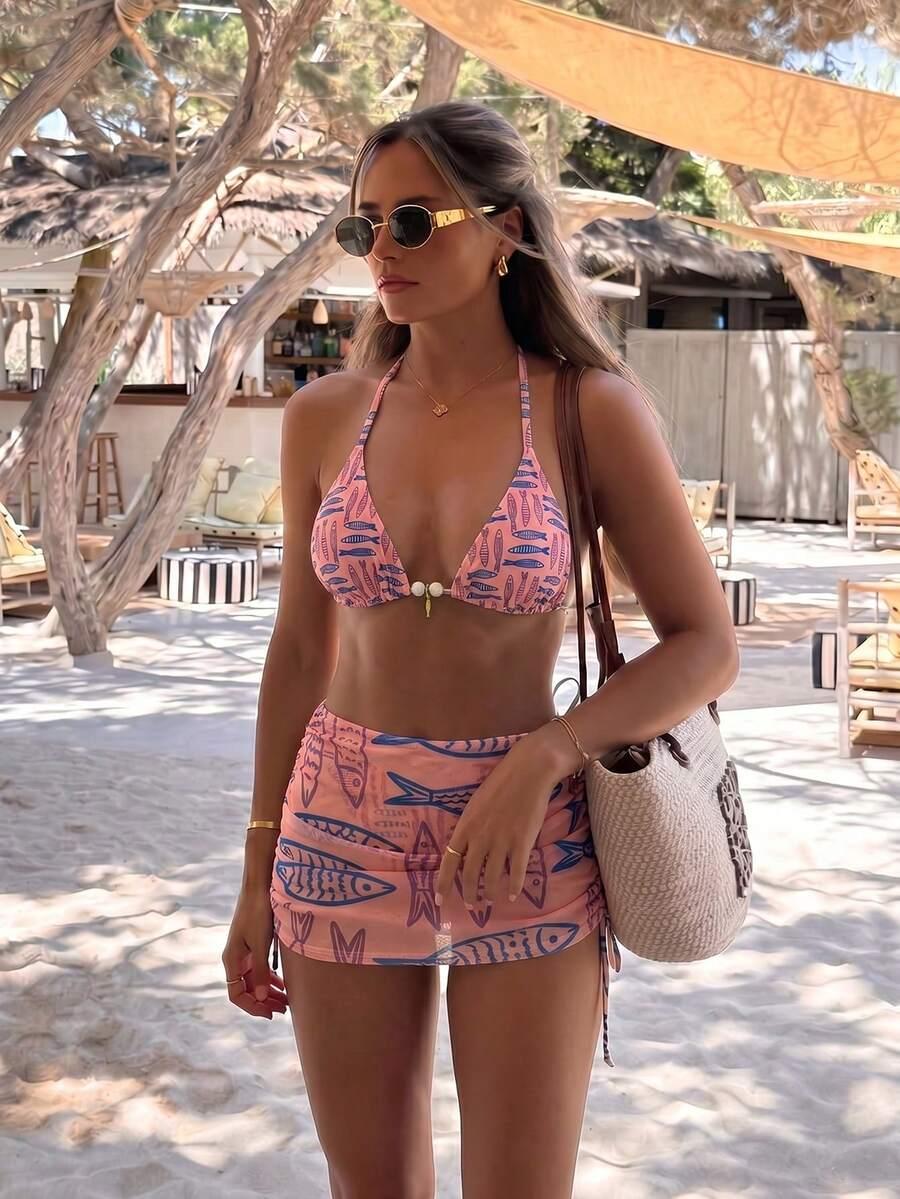 SHEIN TRZYCZĘŚCIOWY STRÓJ KĄPIELOWY KOMPLET S09__S