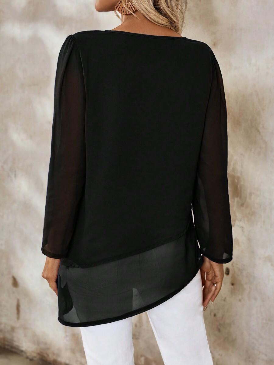 SHEIN CZARNA ASYMETRYCZNA BLUZKA S06__XL