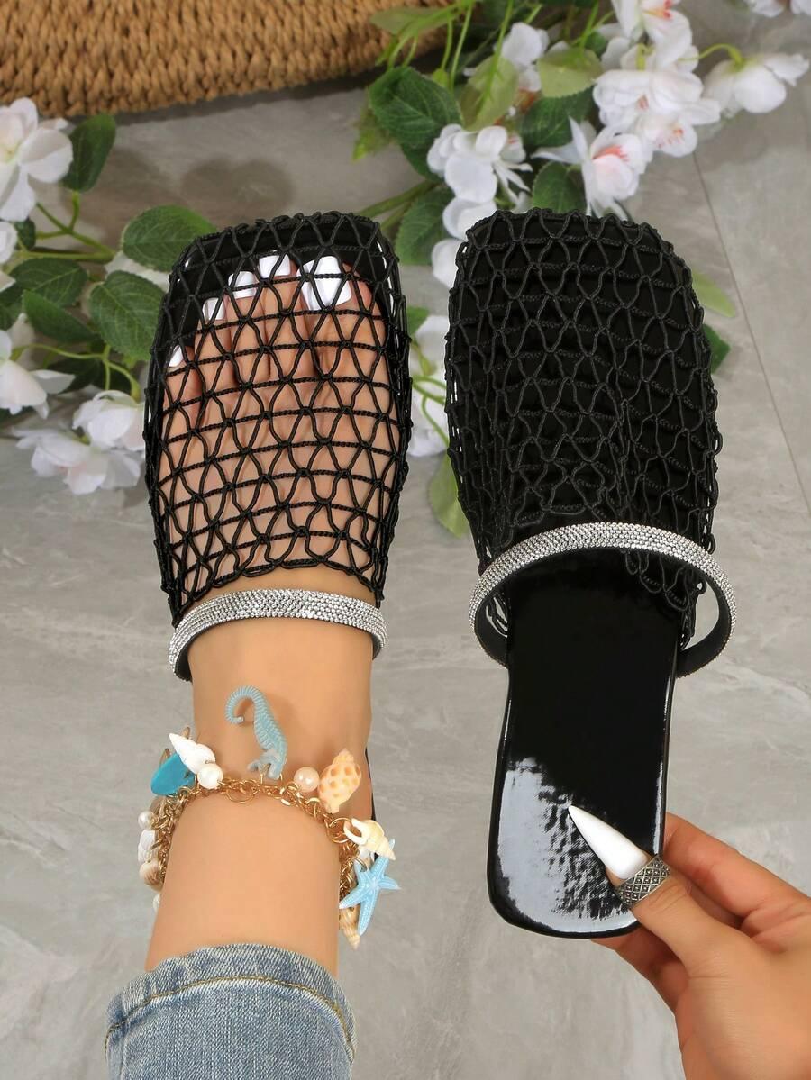 SHEIN WSUWANE CZARNE KLAPKI SIATECZKA S06__38