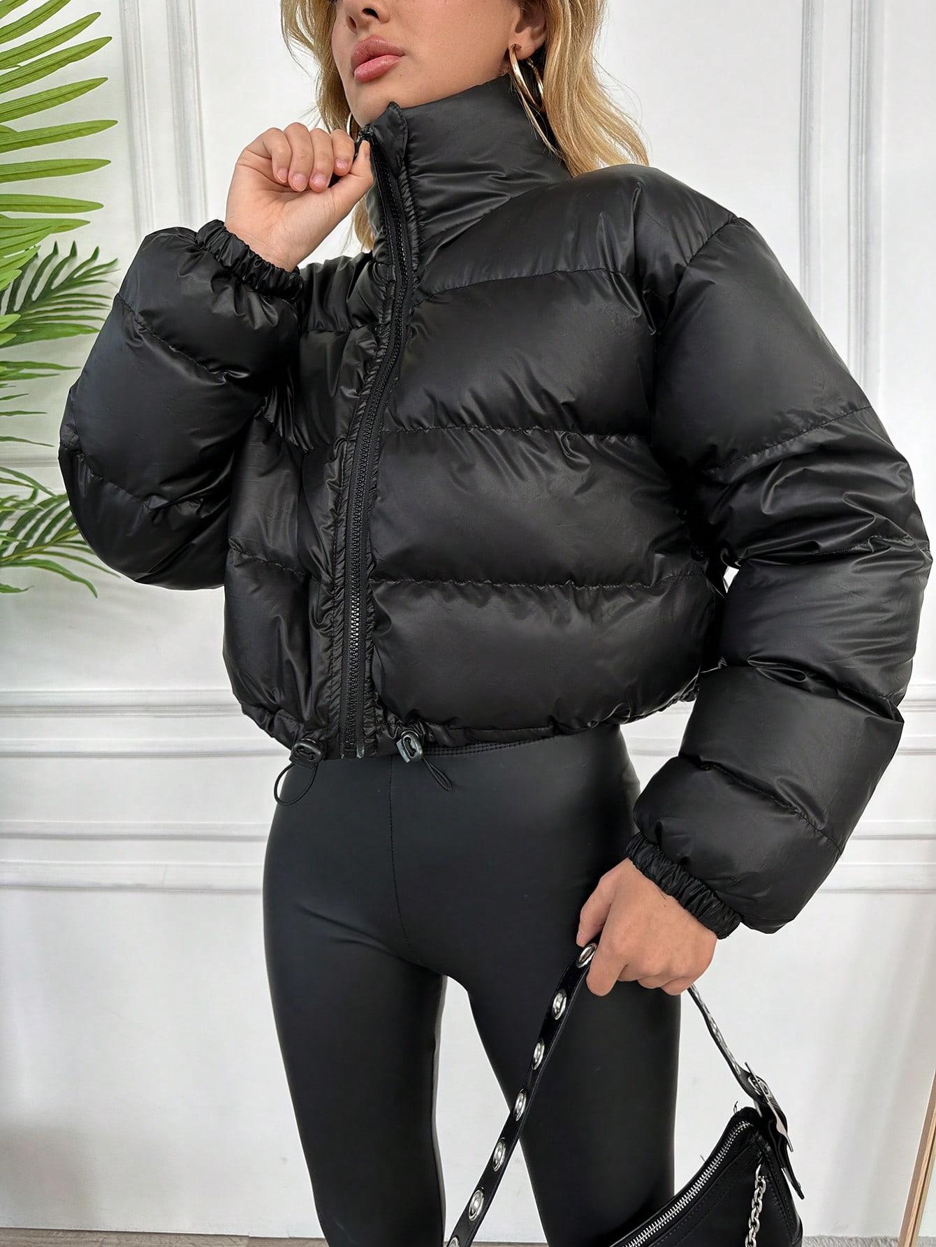 SHEIN CZARNA PIKOWANA KURTKA ZAMEK W01__S