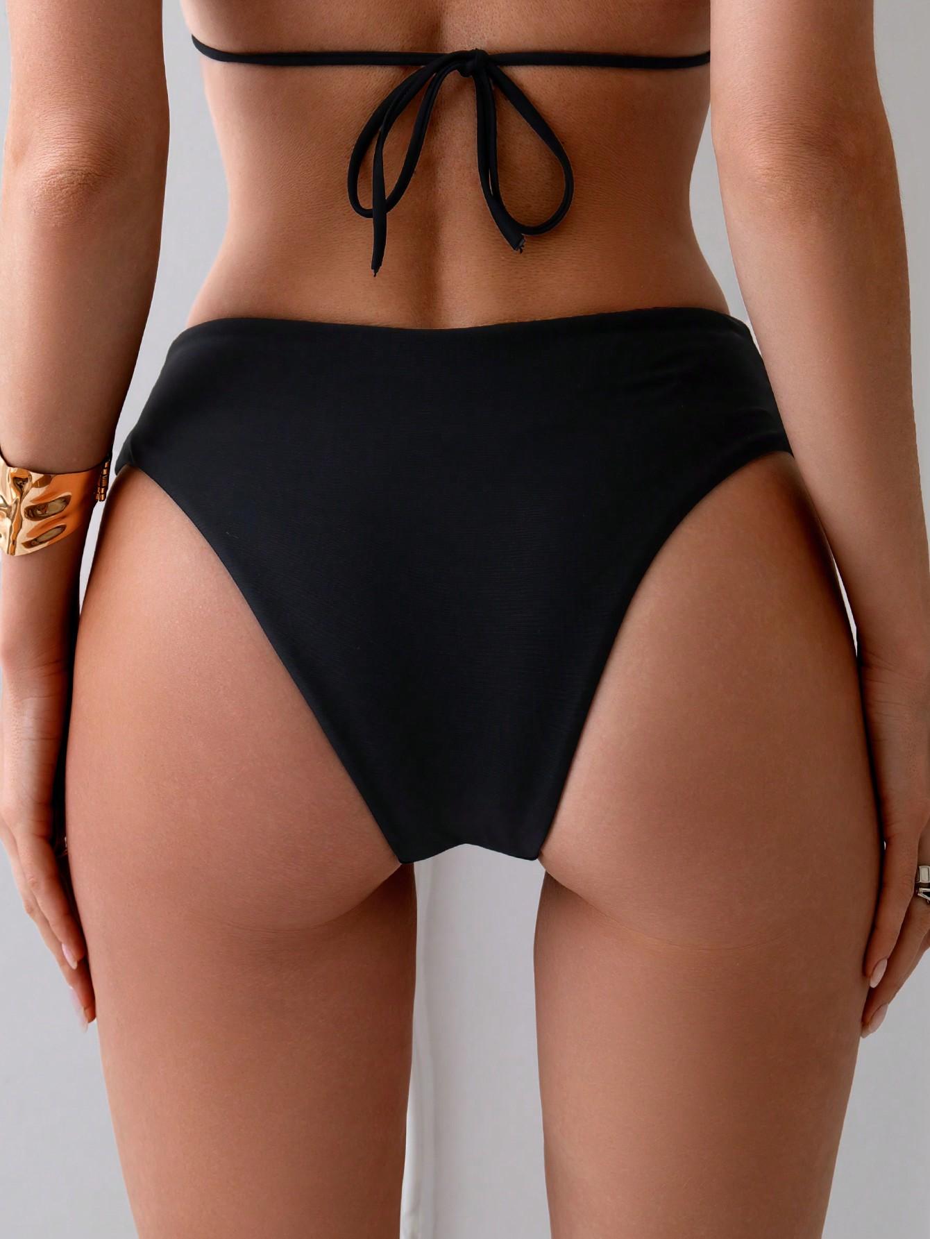 SHEIN CZARNY DÓŁ OD BIKINI MARSZCZENIE S09__XL