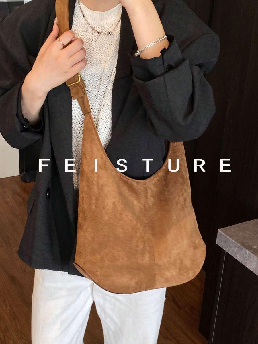 SHEIN BRĄZOWA TOREBKA IMITACJA ZAMSZU S07__34X10X40