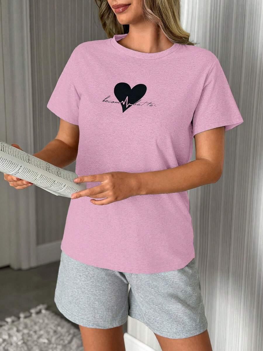 SHEIN PIŻAMA KOMPLET T-SHIRT SPODENKI NADRUK PK01__L