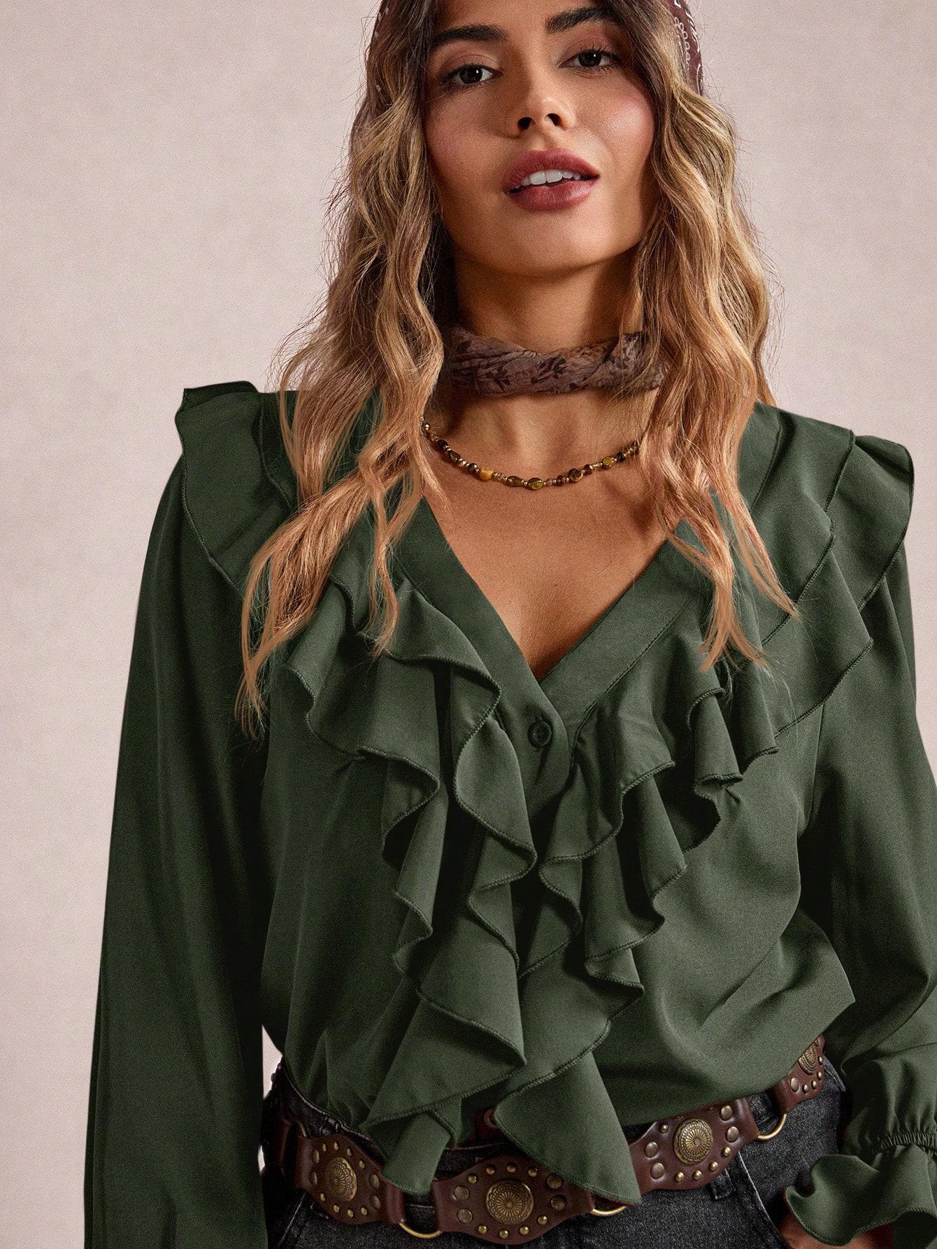 SHEIN ZIELONA BLUZKA FALBANY S06__50