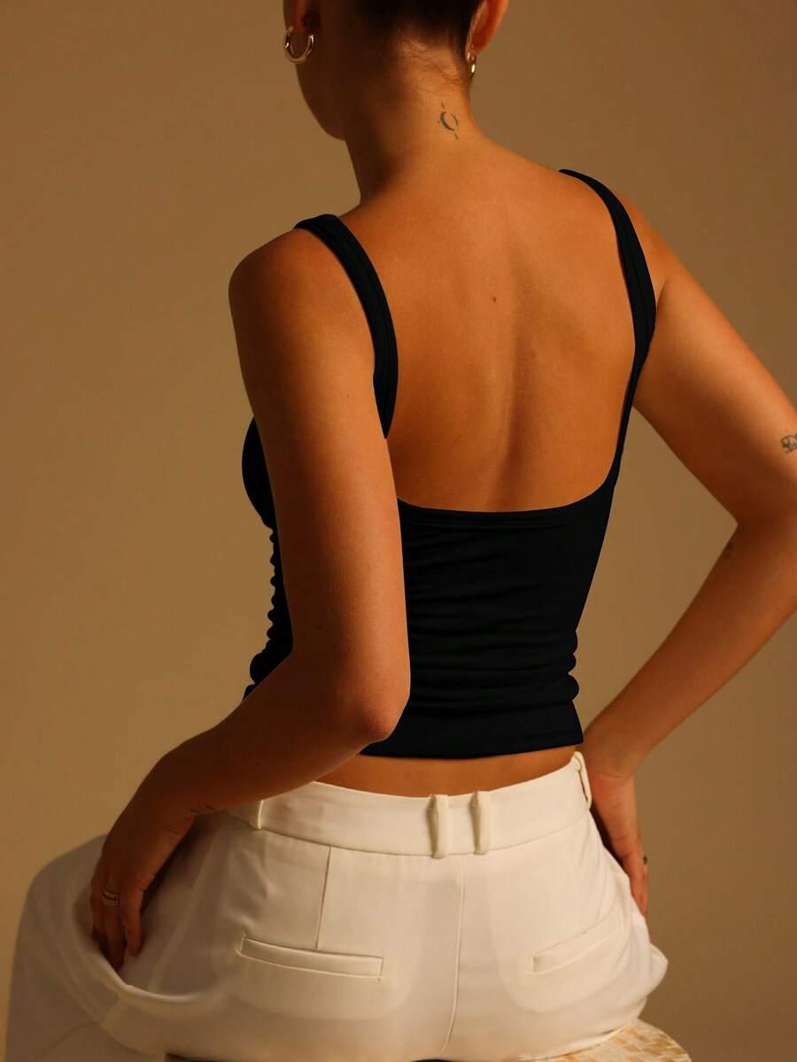 SHEIN CZARNY TOP ODKRYTE PLECY S06__L
