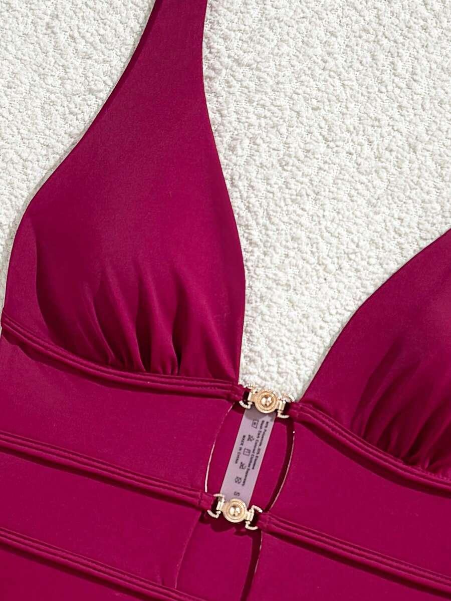 SWIM BASICS BORDOWY JEDNOCZĘŚCIOWY STRÓJ KĄPIELOWY ZDOBIENIE S09__S