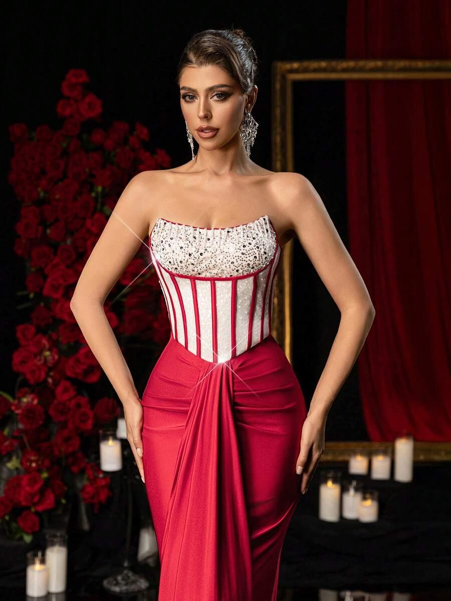 GLAMRAE GORSETOWA MAXI SUKIENKA ZDOBIENIE S06__S