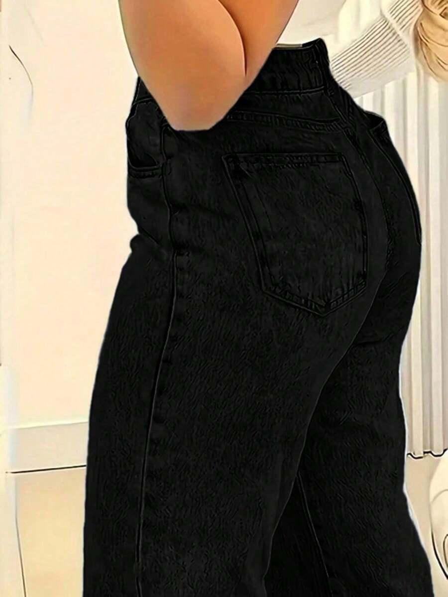 SHEIN CZARNE SPODNIE JEANS WYSOKI STAN S06__L
