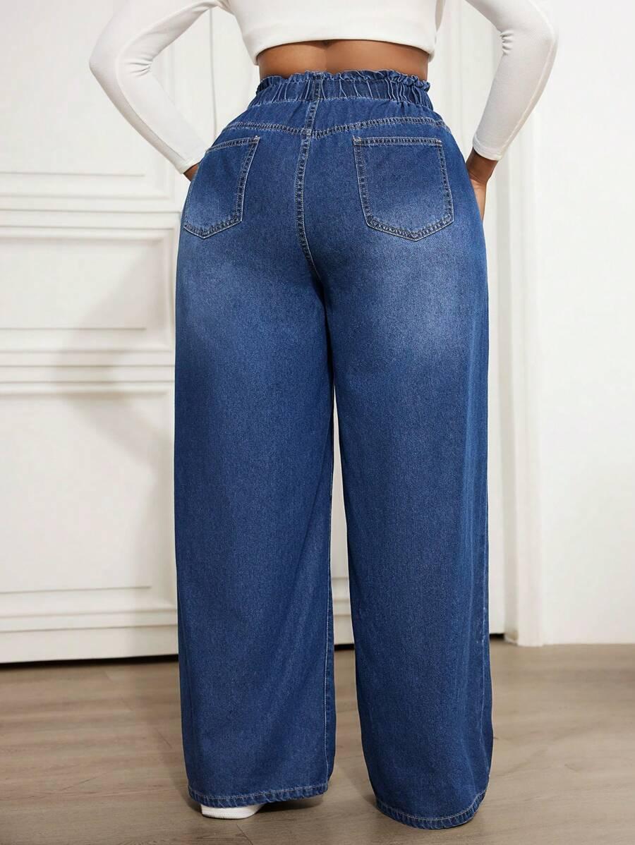 SHEIN NIEBIESKIE PROSTE SPODNIE JEANS WIĄZANIE S06__46