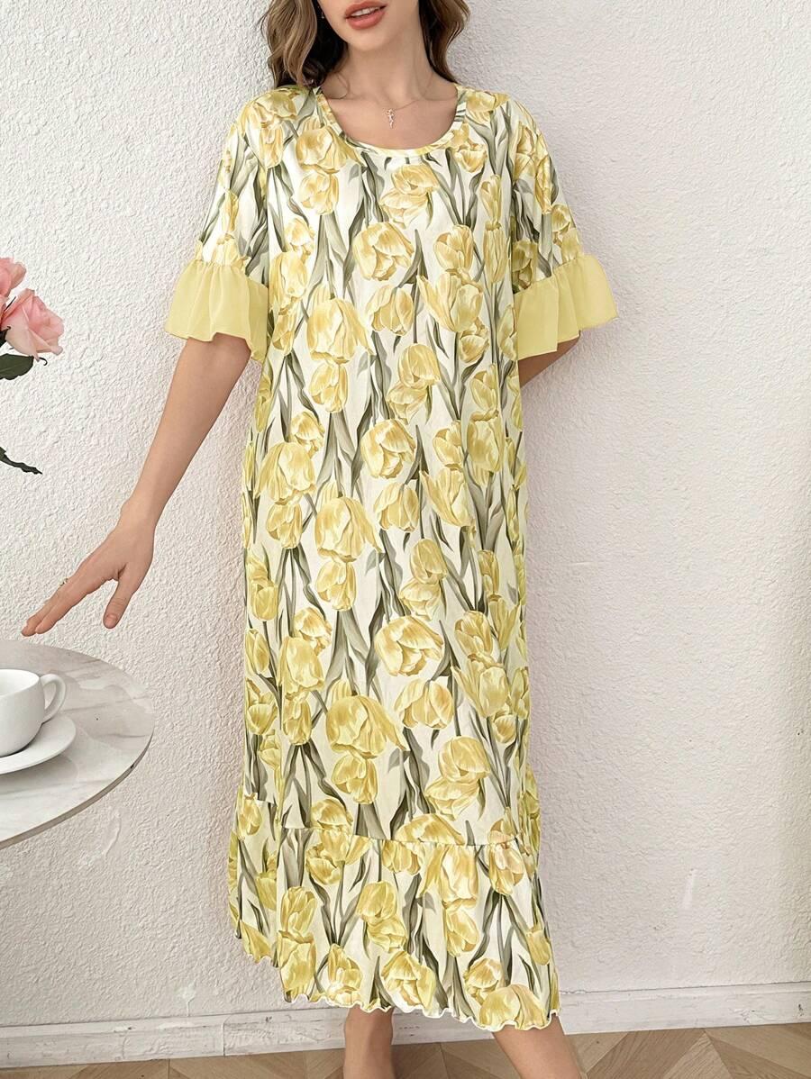 SHEIN KOSZULA NOCNA WZÓR KWIATY S06__XL