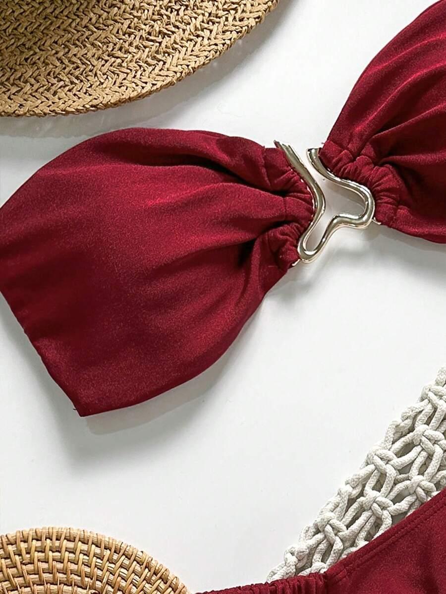 SHEIN BORDOWY DWUCZĘŚCIOWY STRÓJ KĄPIELOWY S09__XS