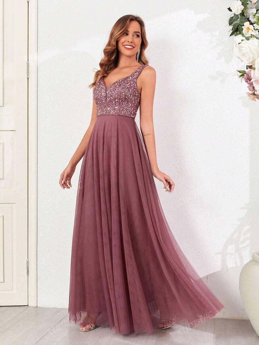 SHEIN RÓŻOWA MAXI SUKIENKA ZDOBIENIE PK01__L