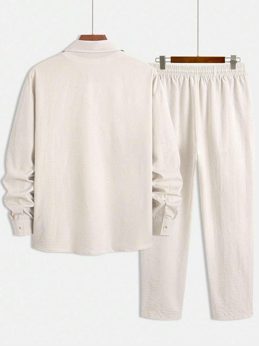 SHEIN 2-CZĘŚCIOWY CASUALOWY KREMOWY KOMPLET KOSZULA SPODNIE PK01__XXL