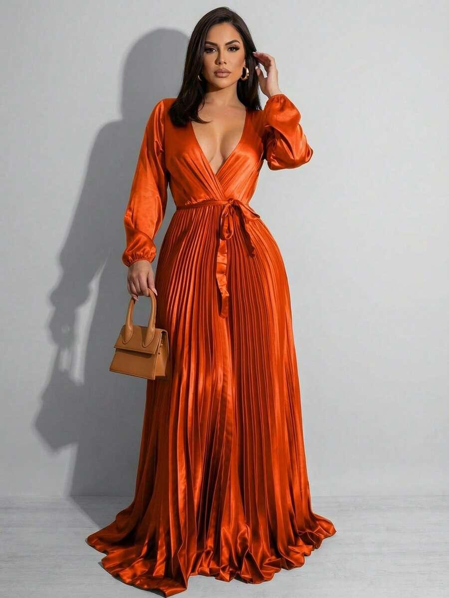 SHEIN POMARAŃCZOWA PLISOWANA SUKIENKA S06__M