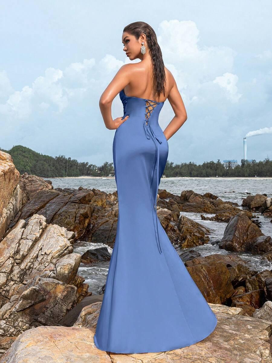 SHEIN NIEBIESKA MAXI SUKIENKA ZDOBIENIE S09__S