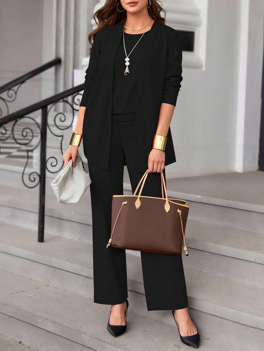 SHEIN CZARNA NARZUTKA 3/4 RĘKAW S06__M