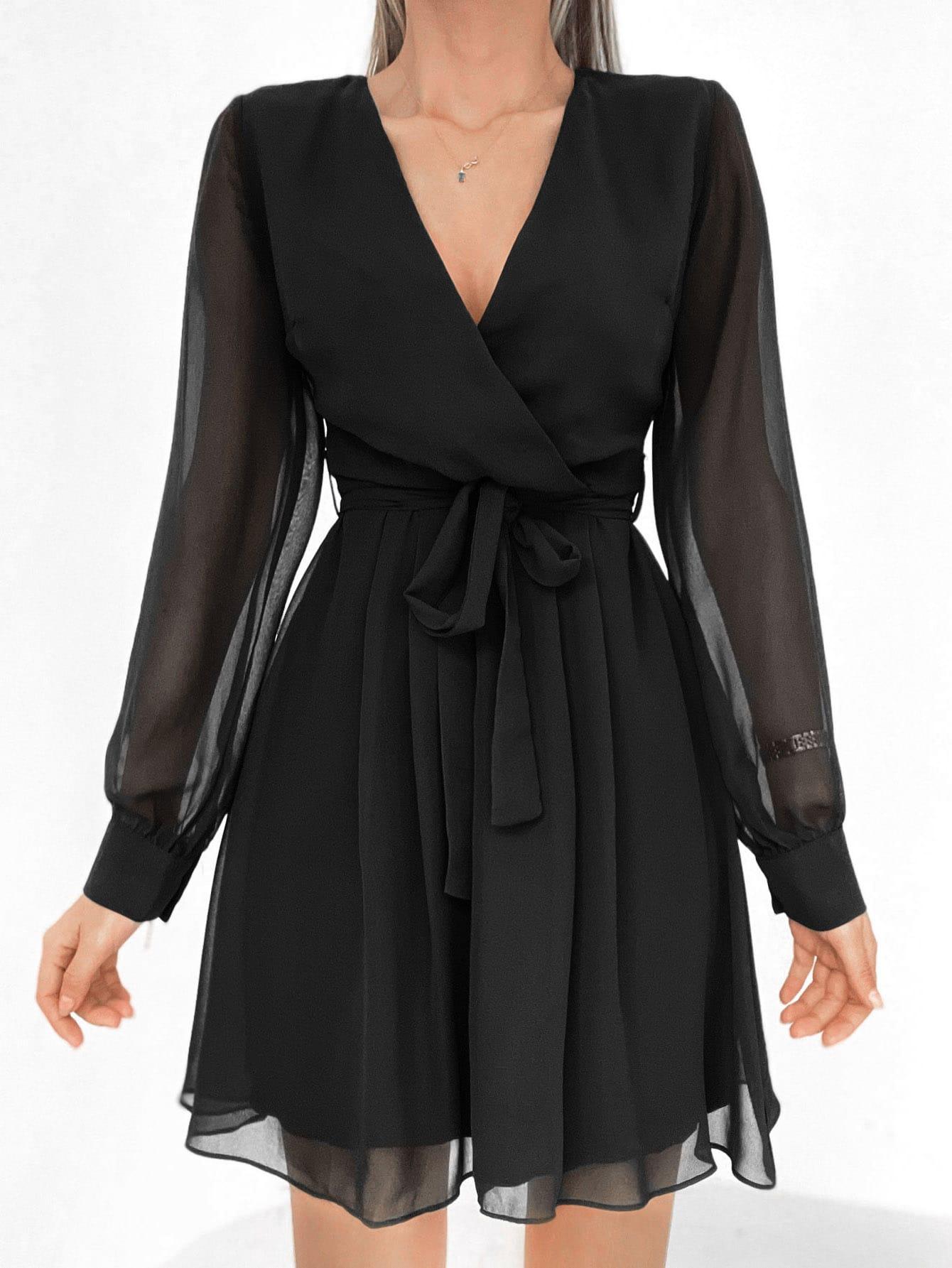 SHEIN CZARNA MINI SUKIENKA DŁUGI RĘKAW S06__XS