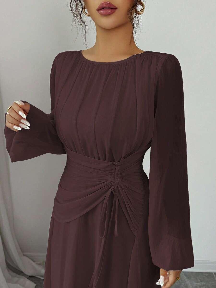 SHEIN BRĄZOWA MAXI SUKIENKA S06__M