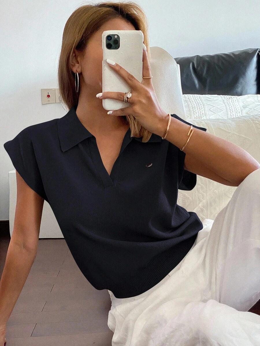 SHEIN GRANATOWA BLUZKA V-NECK S06__M