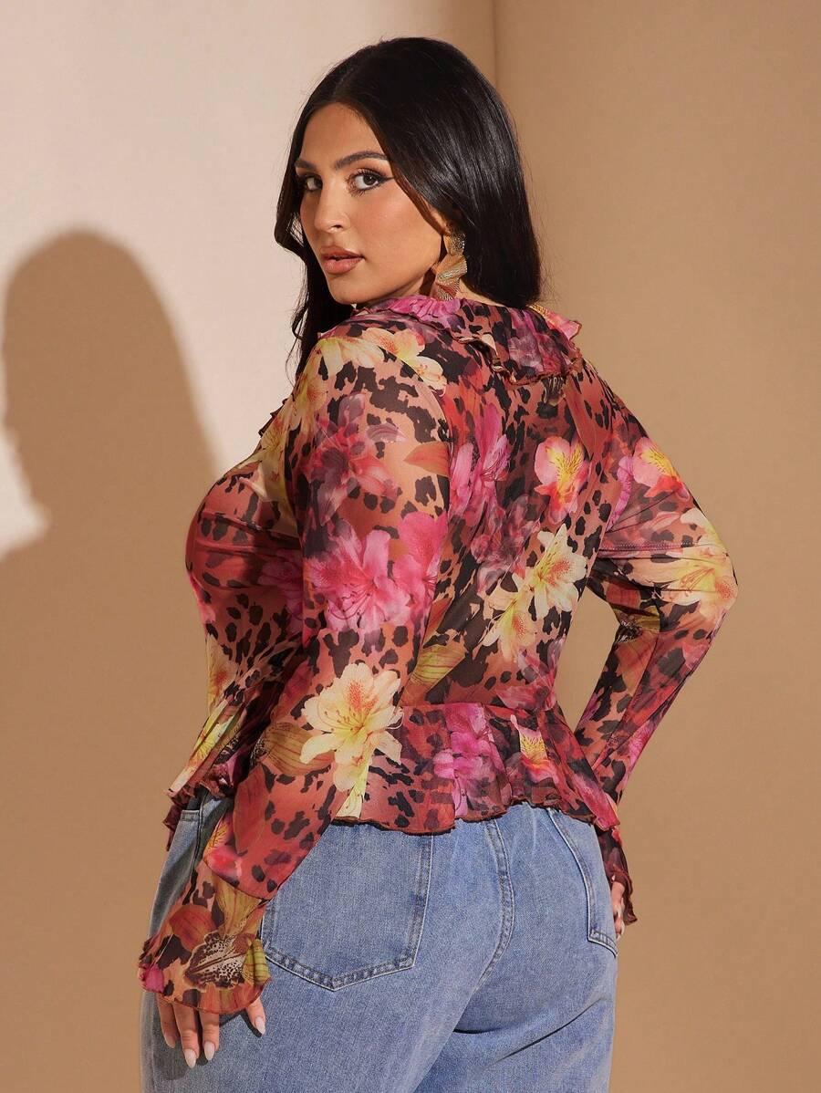 SHEIN BLUZKA FALBANY PRINT WIĄZANIE PK01__46
