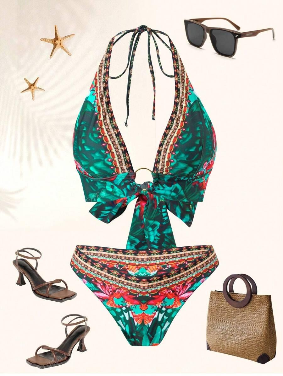SHEIN DWUCZĘŚCIOWY STRÓJ KĄPIELOWY PRINT S09__M