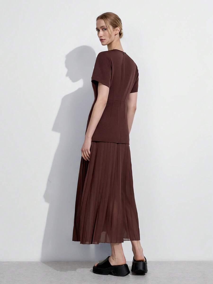 SHEIN BRĄZOWA MAXI SUKIENKA S06__L