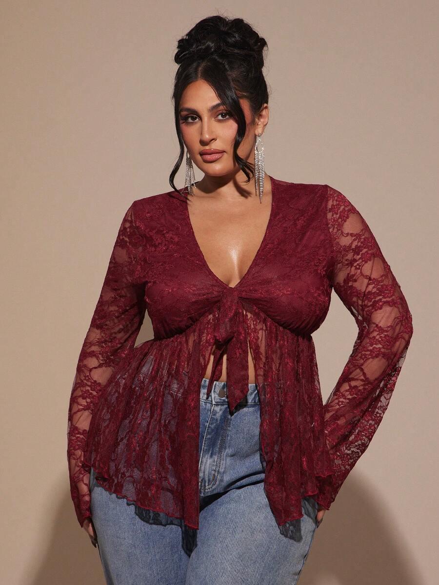 SHEIN CZERWONA KORONKOWA BLUZKA S06__50