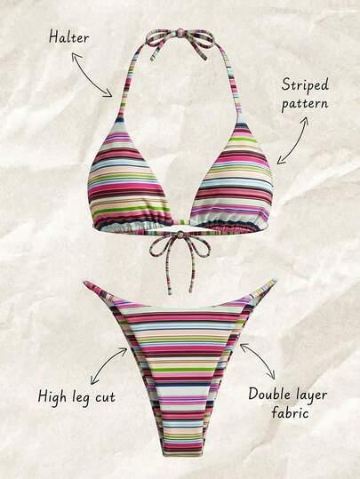 SHEIN DÓŁ OD BIKINI WZÓR PASKI S09__L