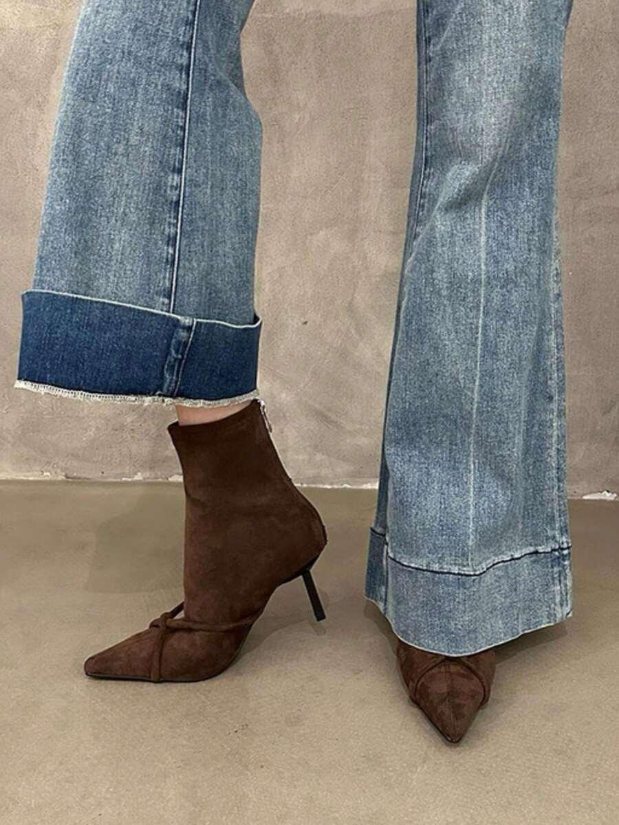 SHEIN BRĄZOWE BOTKI IMITACJA ZAMSZU W01__38