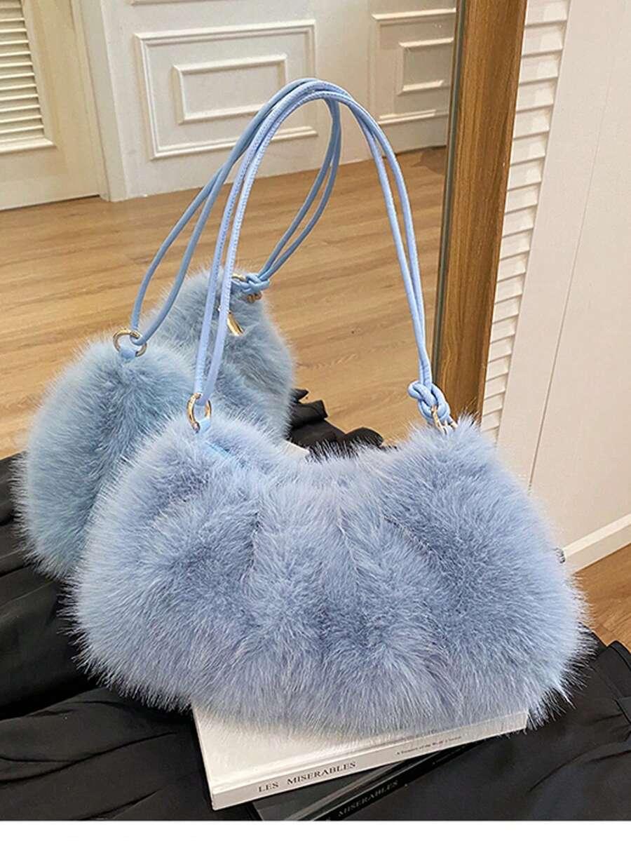 SHEIN NIEBIESKA TOREBKA SZTUCZNE FUTERKO S07__35X12X18