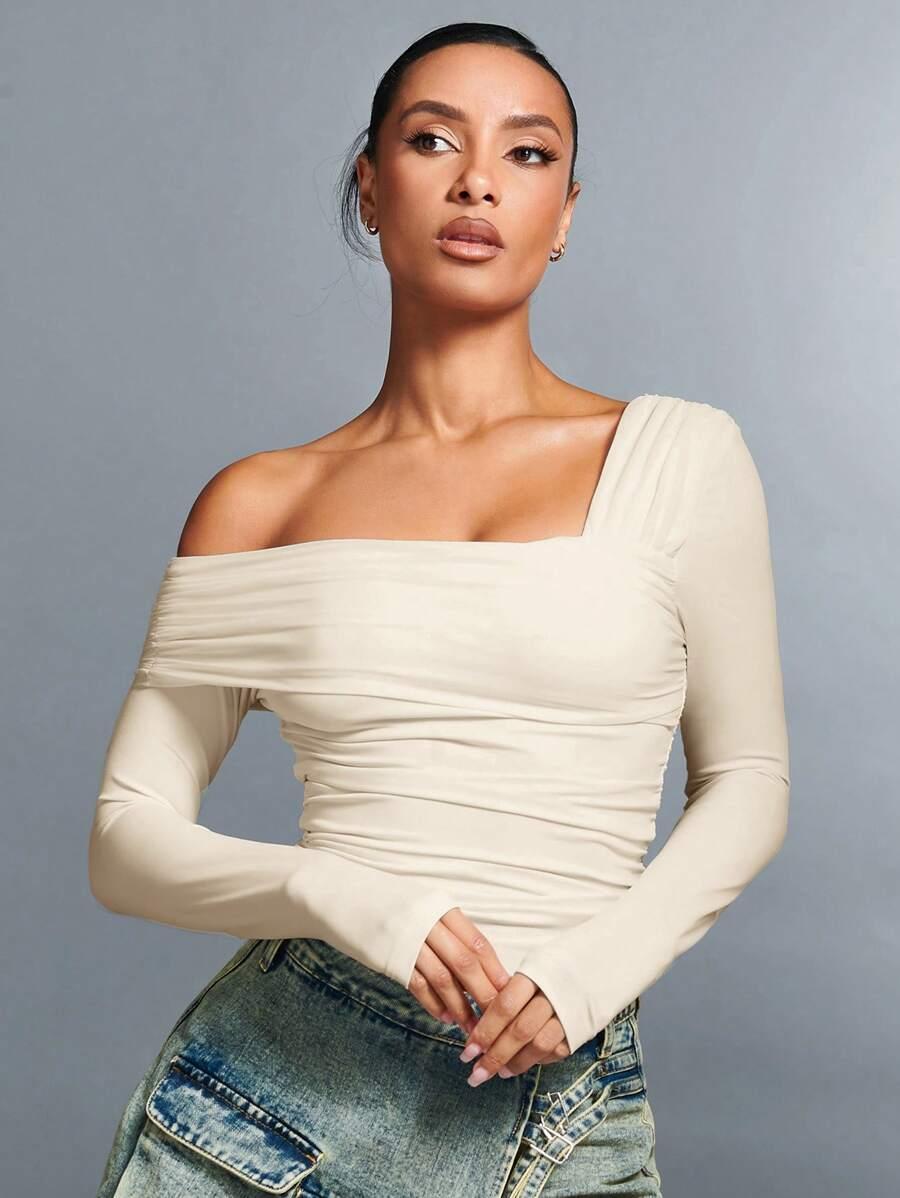 SHEIN BEŻOWA BLUZKA DŁUGI RĘKAW S06__M