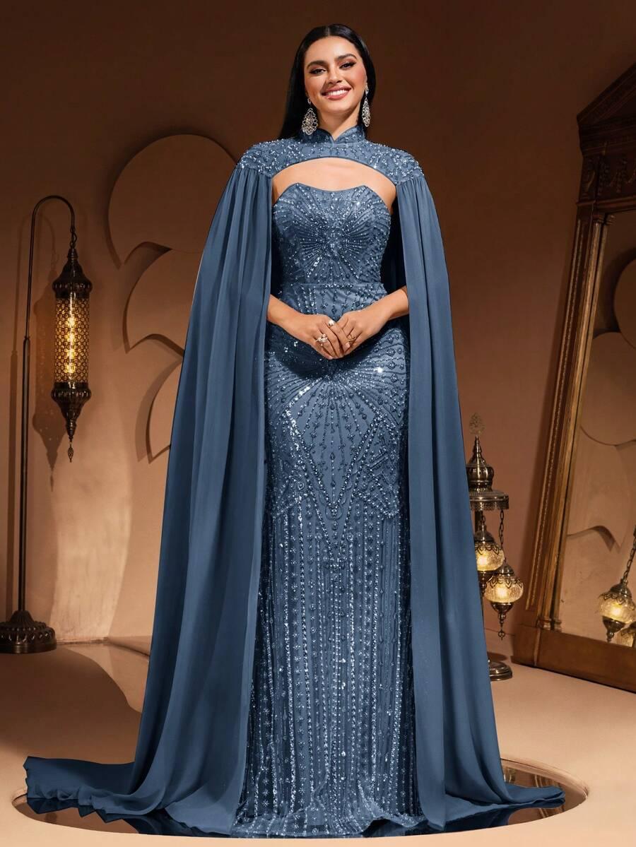 SHEIN NIEBIESKA MAXI SUKIENKA ZDOBIENIE S06__46/48