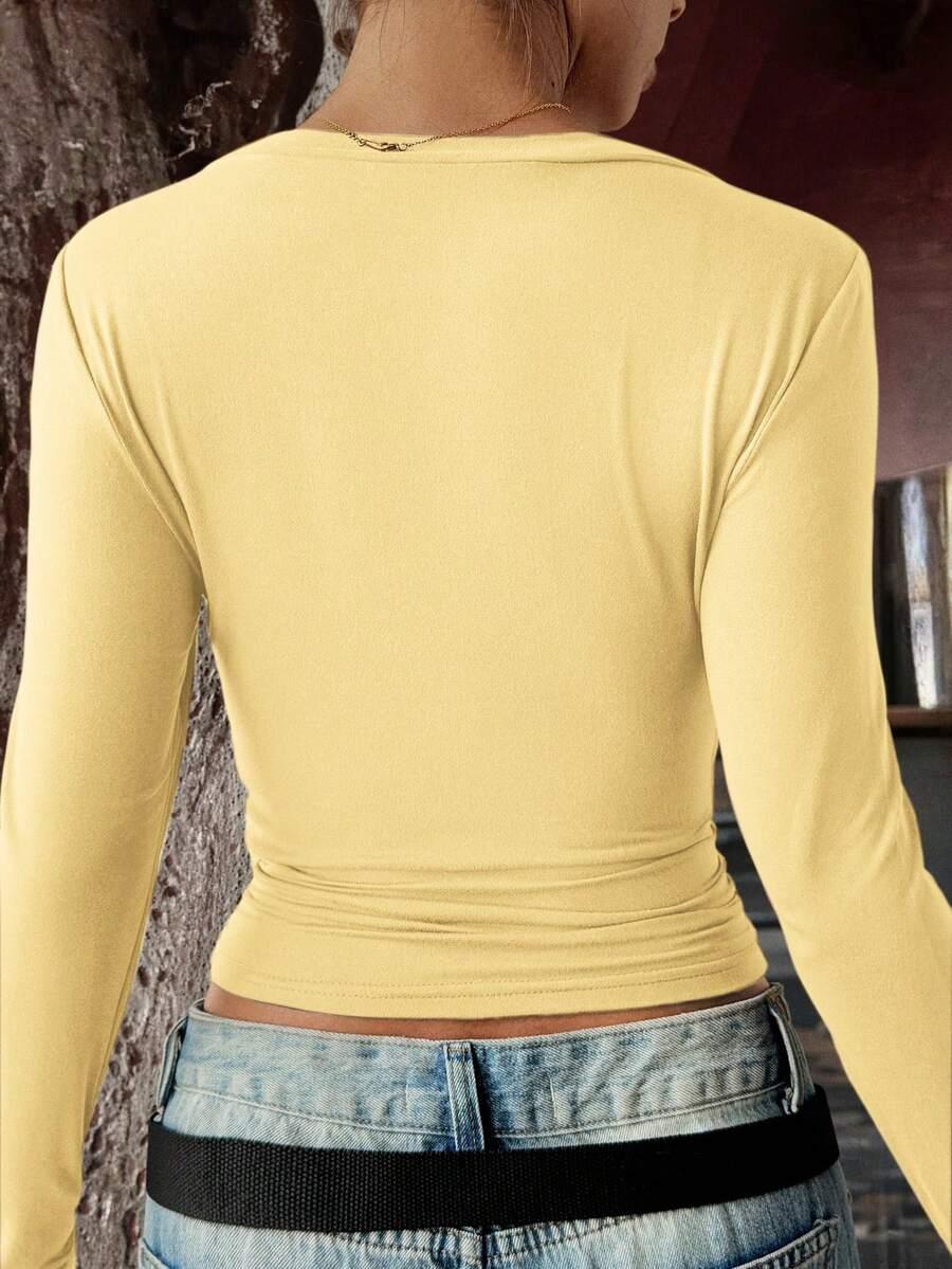 SHEIN ŻÓŁTY TOP V NECK DŁUGI RĘKAW S06__M