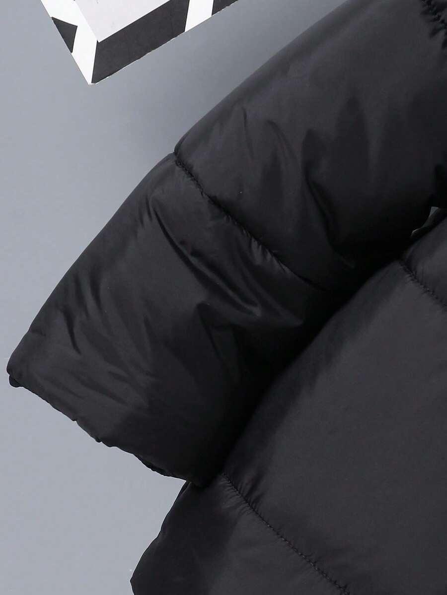 SHEIN CZARNA PIKOWANA KURTKA Z KAPTUREM W01__104-110