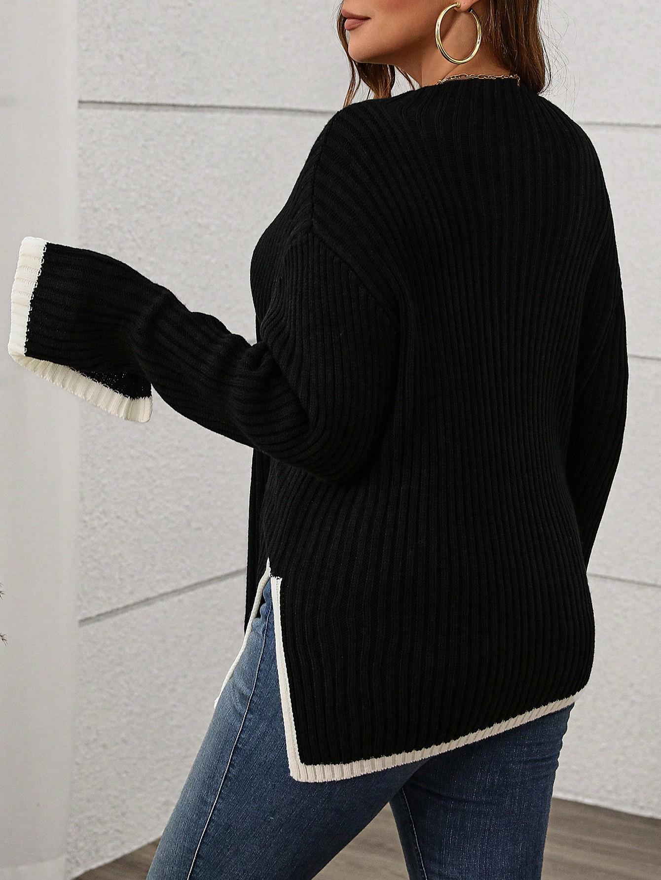 SHEIN SWETER OKRĄGŁY DEKOLT KONTRAST S06__48