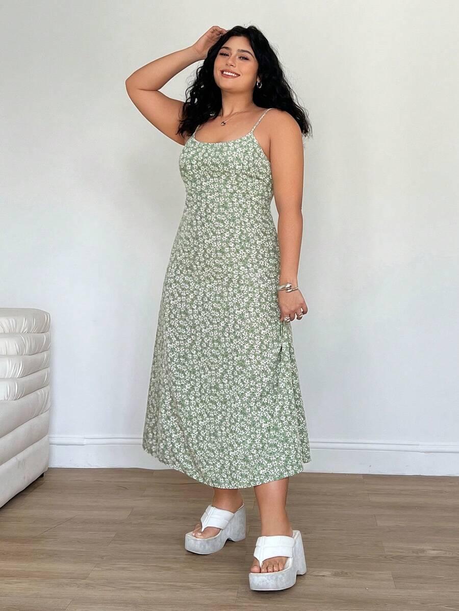 SHEIN MAXI SUKIENKA NA RAMIĄCZKACH WZÓR KWIATY S06__50